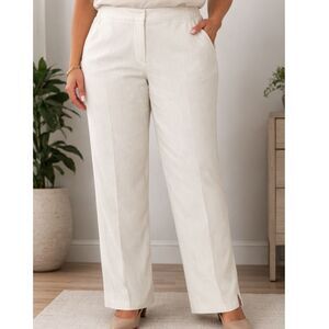 Evan Picone Linen Blend Pants Womens 18 Ivory Elastic Waist Career